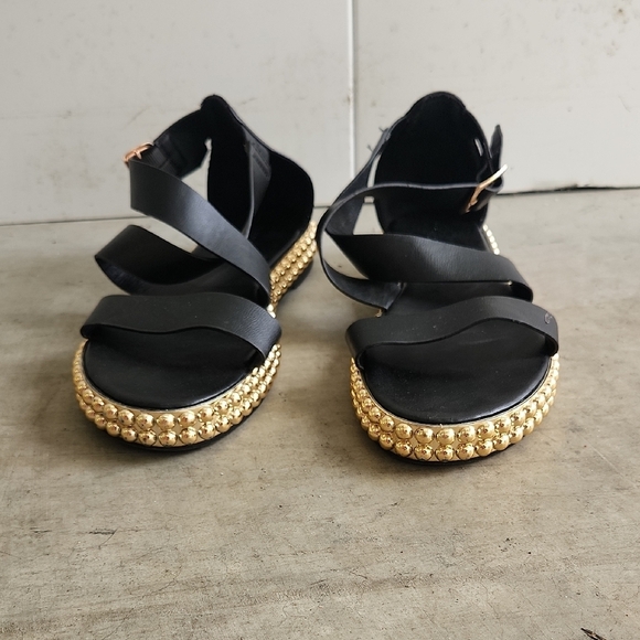 Bamboo Black and Gold Women's Sandals Size EU 38 US 8 - Picture 1 of 10